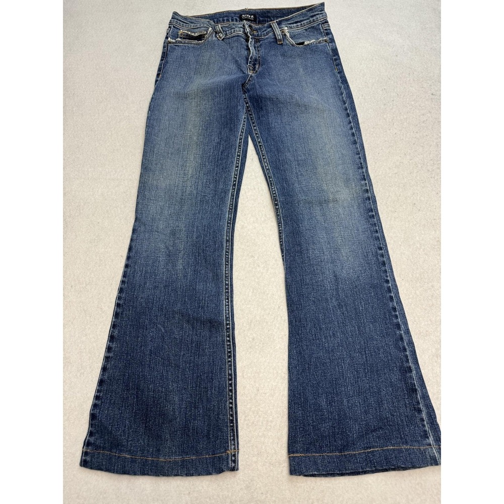 Allen B. By Allen Schwartz Jeans Womens 30 Blue Mid Rise Wide Leg Rhinestone - Picture 2 of 13